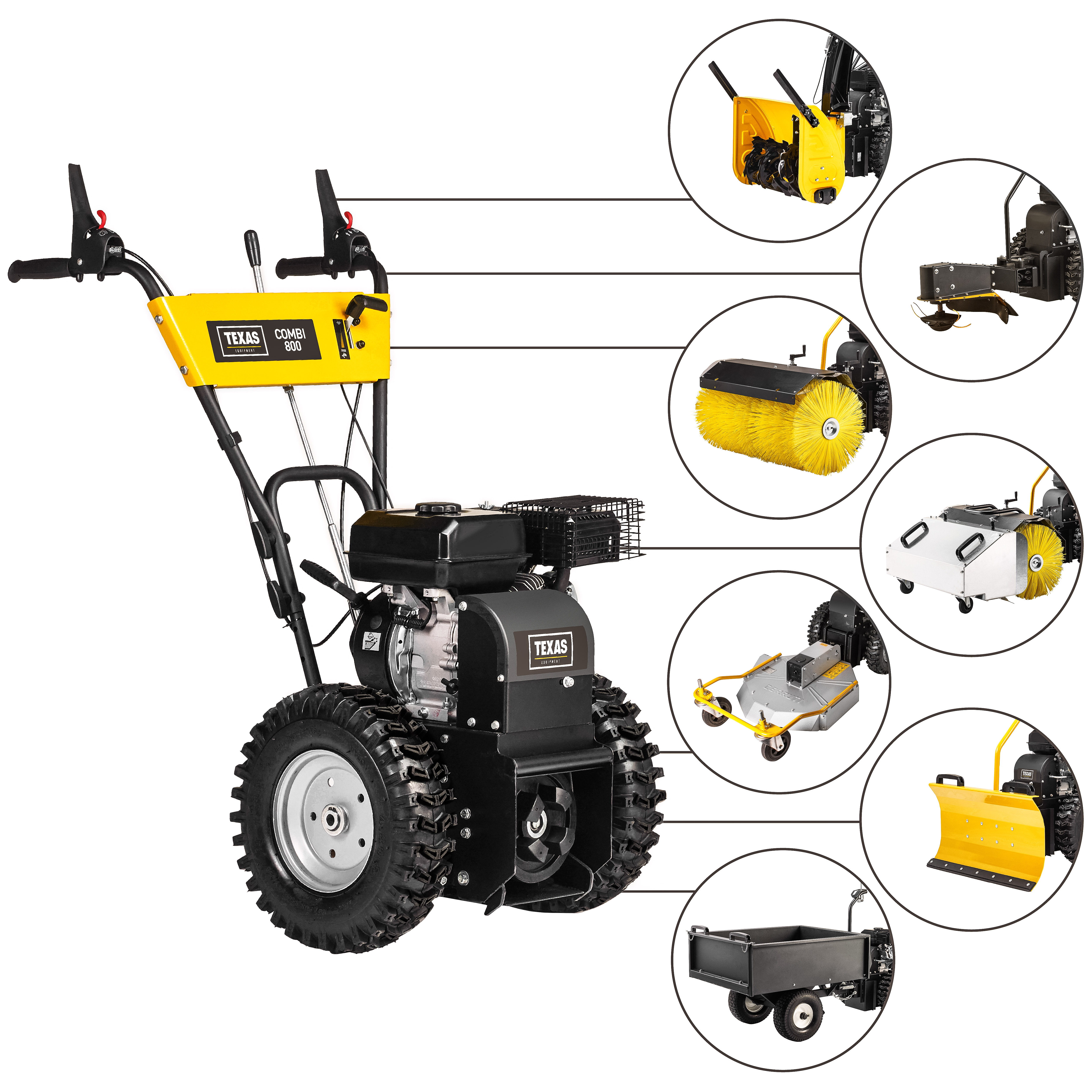 Texas Multifunktionsmaschine - Combi 800B Geräteträger mit Kehrwalze und Schneefräse